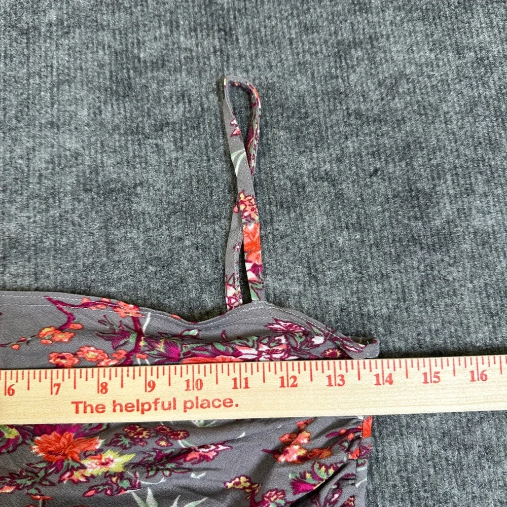 Free People Floral Ruched Midi Dress Grey Pink Orange Spaghetti Strap Medium